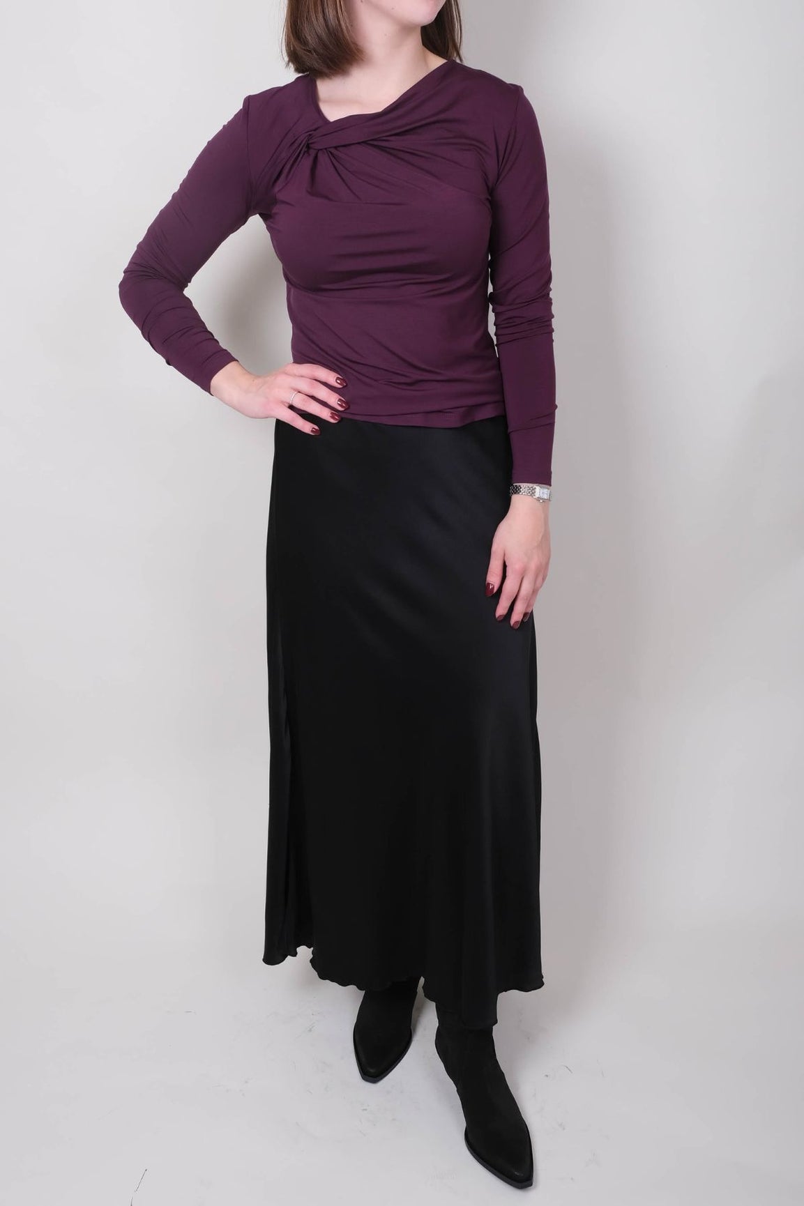 LaSalle pitk&auml;hihainen paita solmukauluksella purple