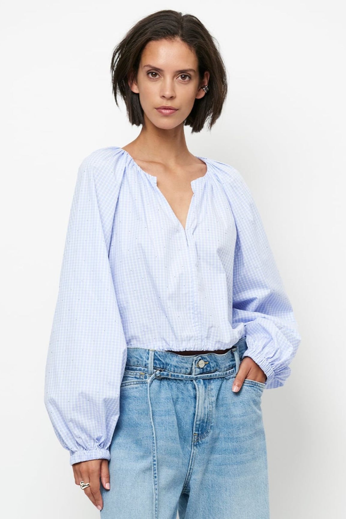 Dante6 Orit Check Patterned Balloon Top blue mist