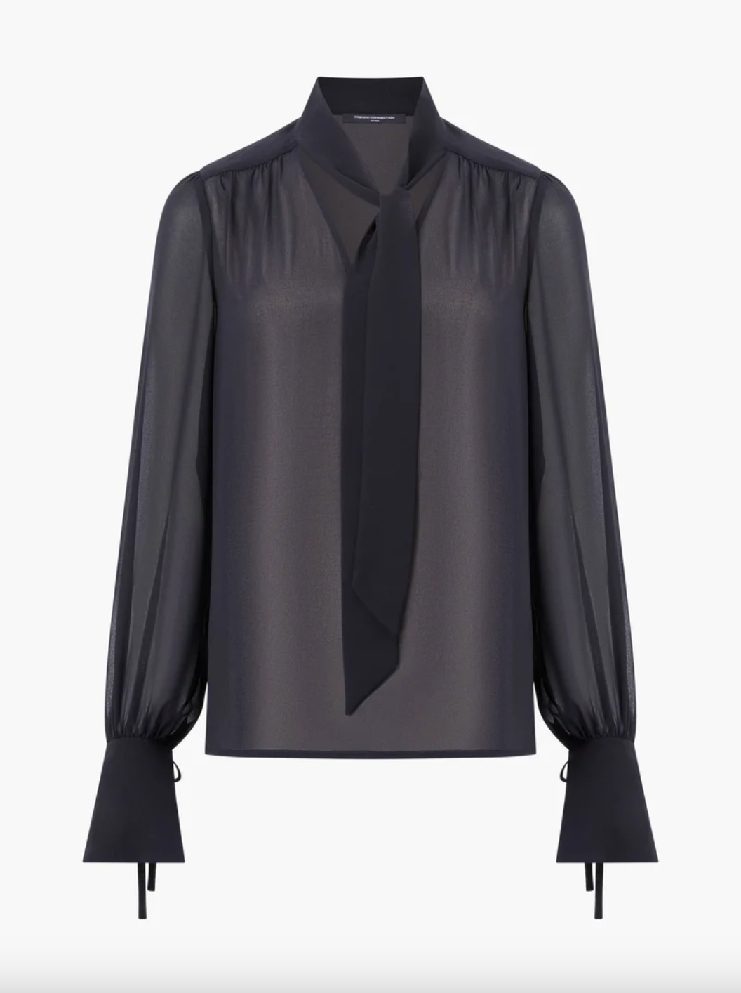FRENCH CONNECTION Eden Georgette Tie Neck Blouse black