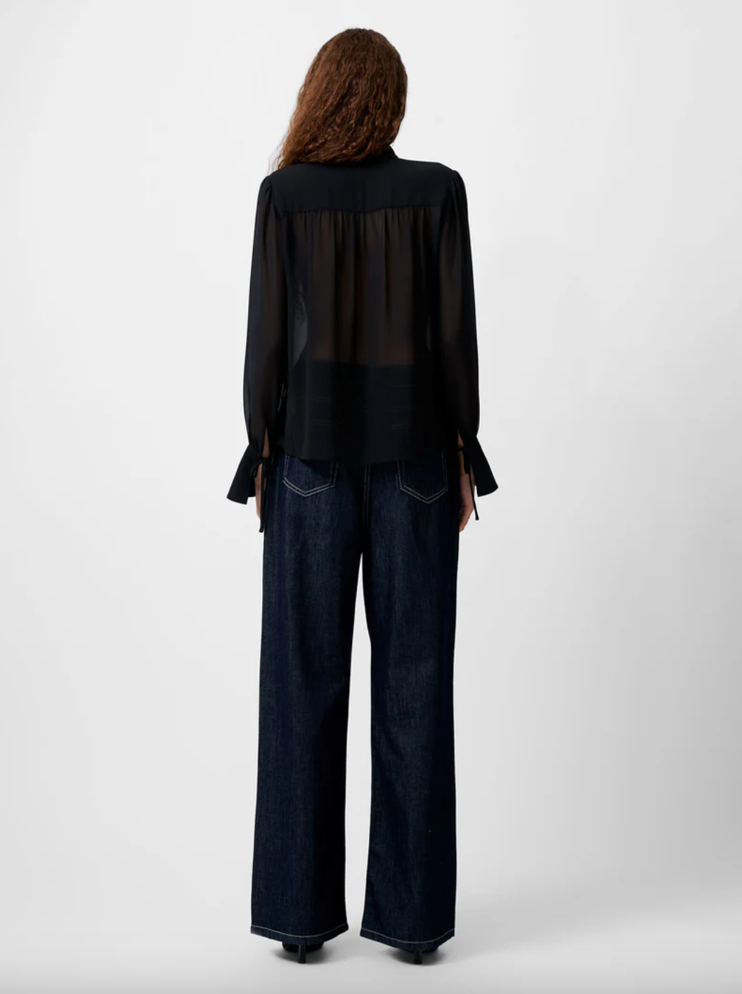 FRENCH CONNECTION Eden Georgette Tie Neck Blouse black