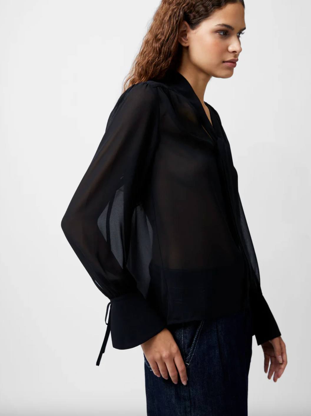FRENCH CONNECTION Eden Georgette Tie Neck Blouse black