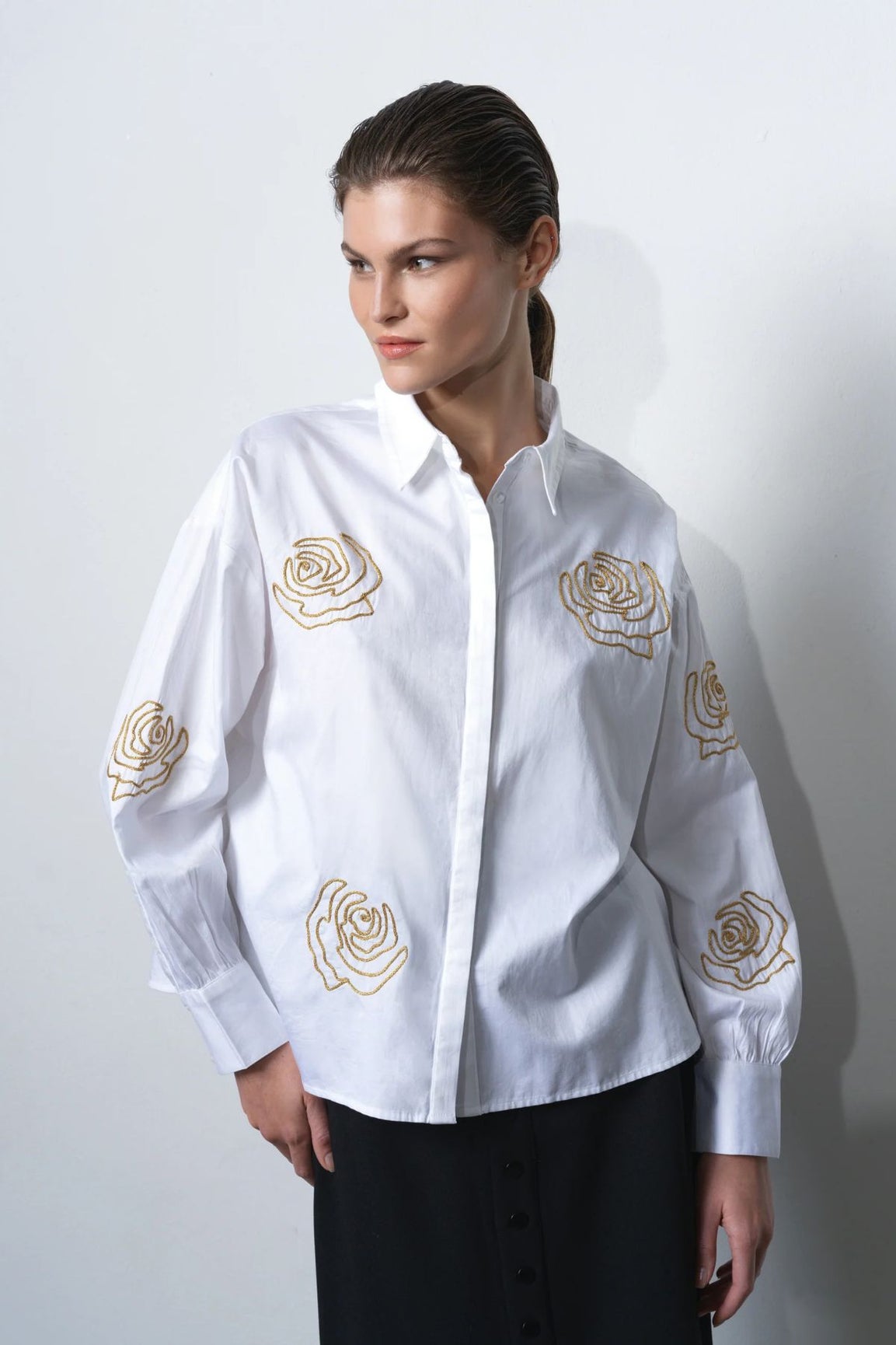 French Connection Alexis Cotton Floral Embellished Shirt