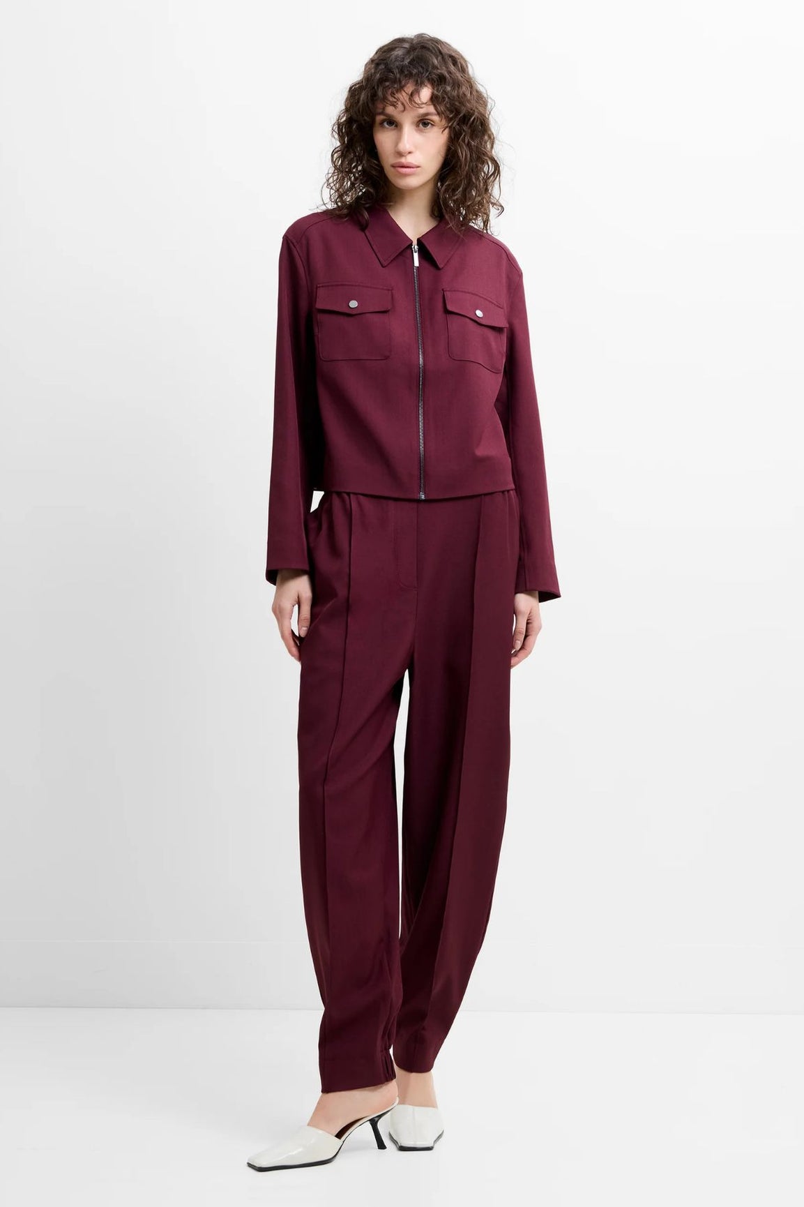 French Connection Twyla Suiting Structured Hem Jacket berry red