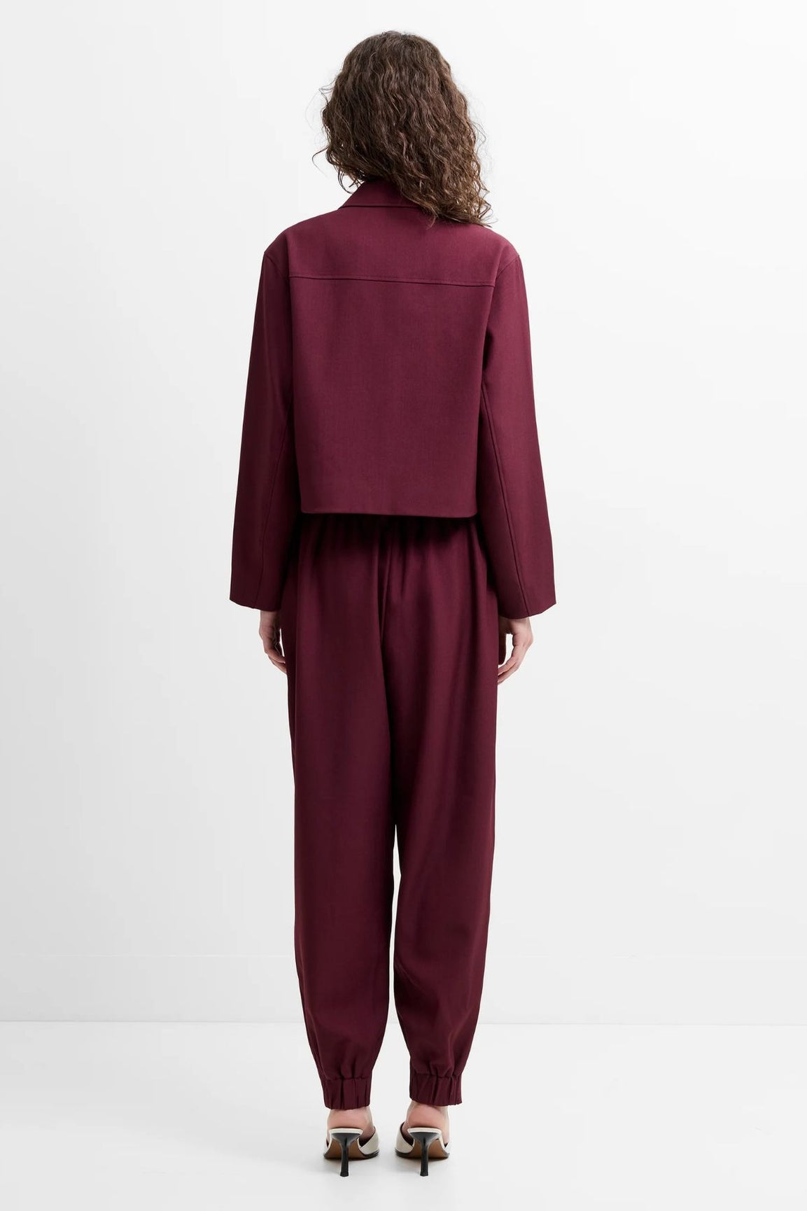 French Connection Twyla Suiting Structured Hem Jacket berry red