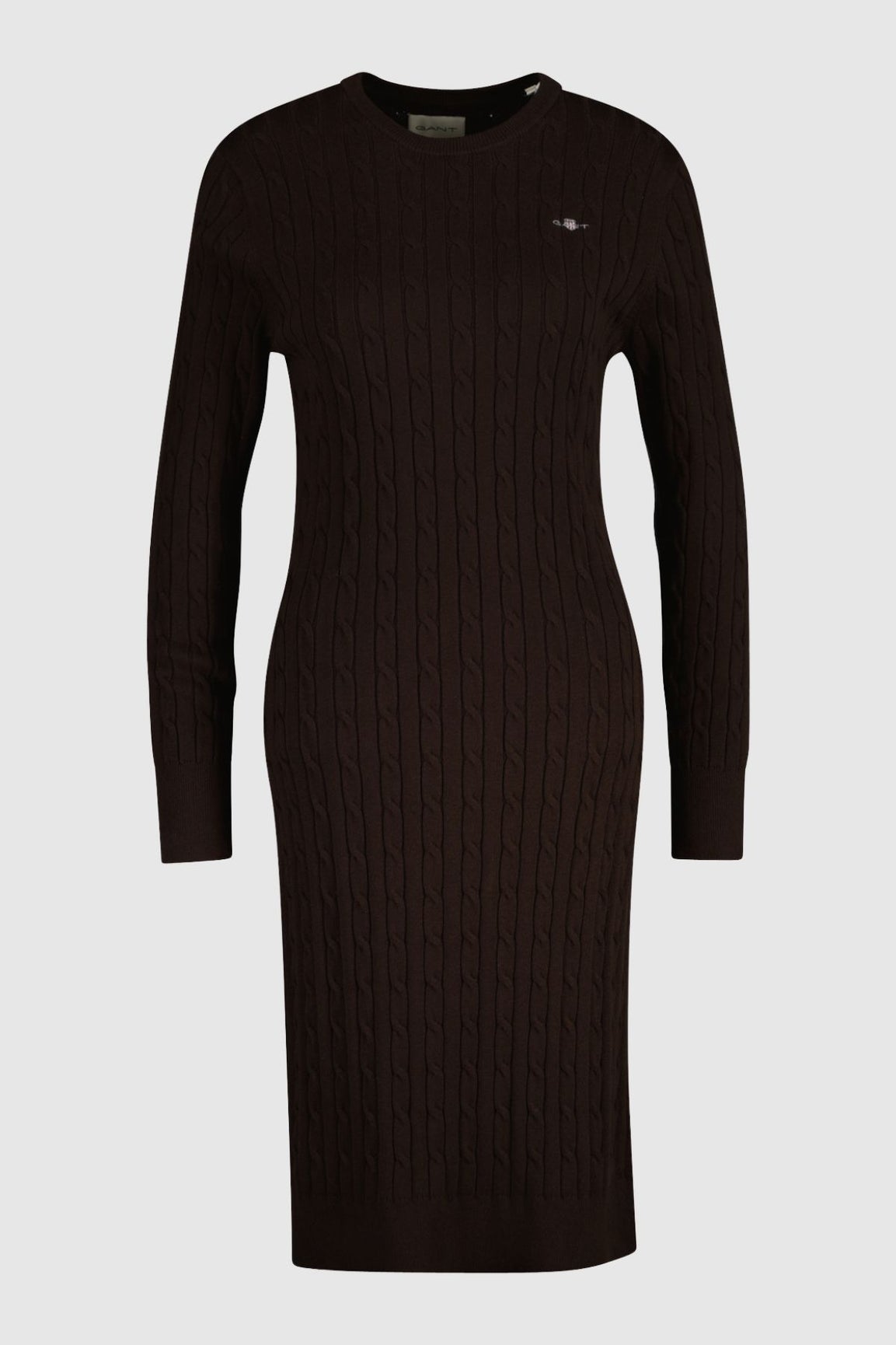 GANT Stretch Cotton Cable C-neck Dress deep brown