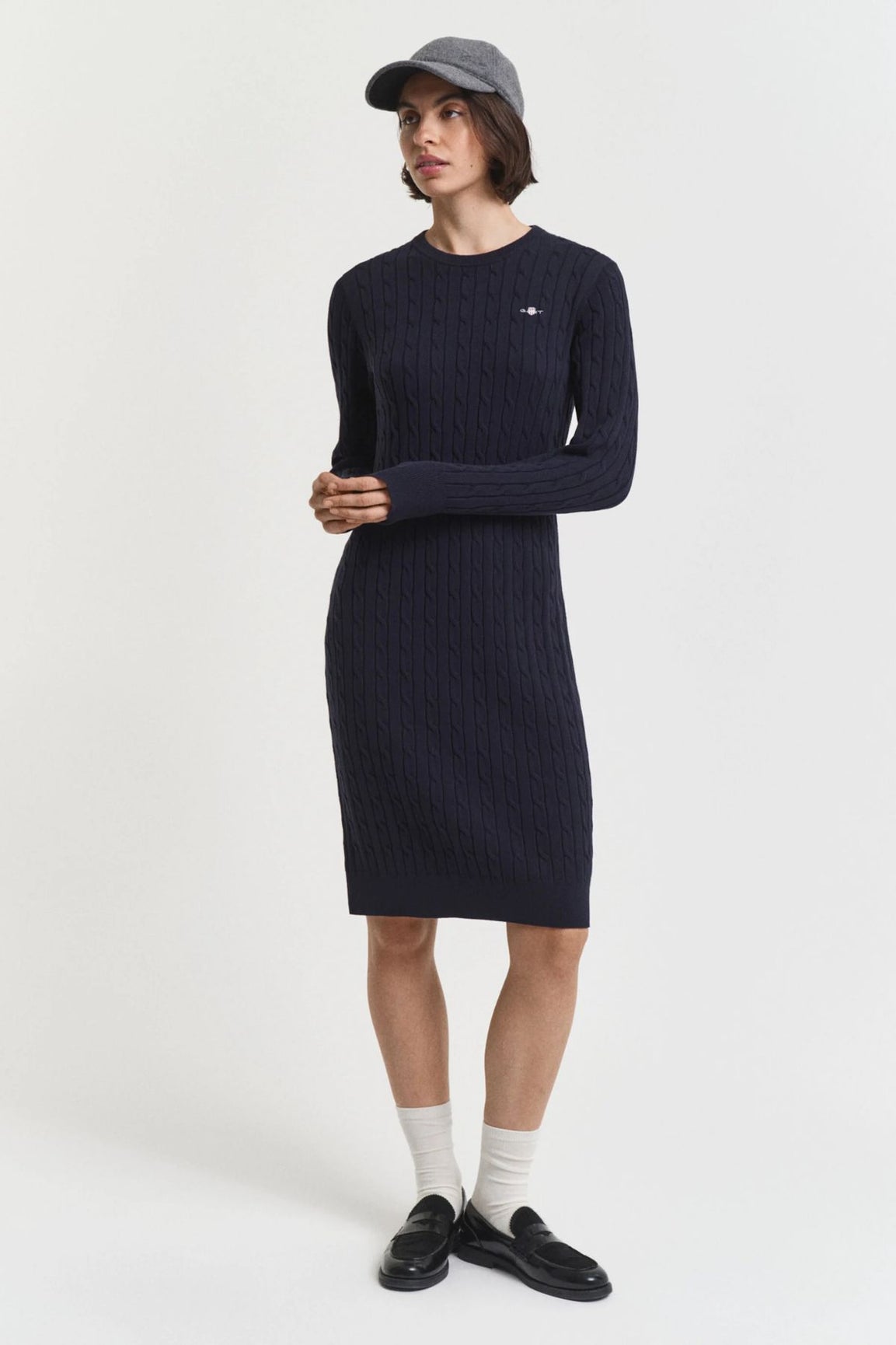 Gant Strech Cotton Cable C-neck Dress evening blue