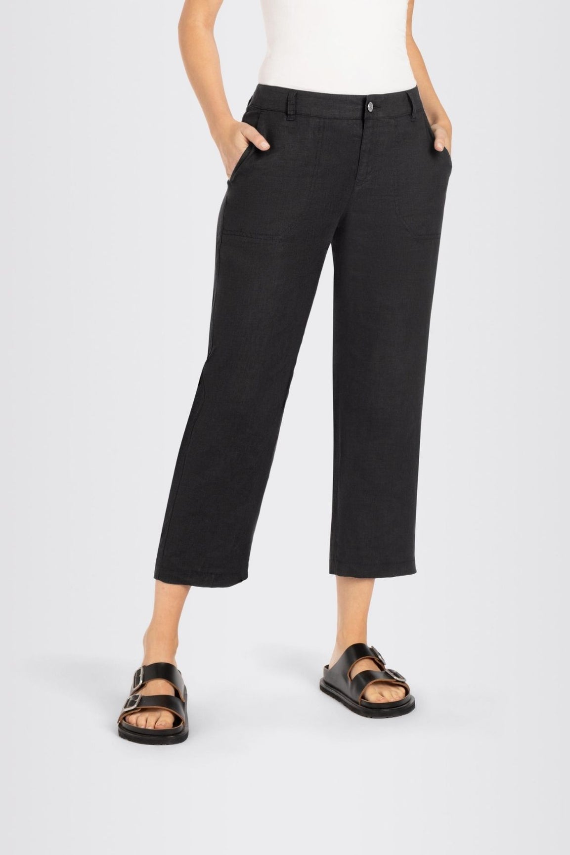 MAC Nora Cropped pellavahousut musta