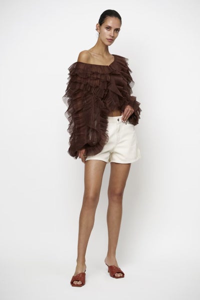 Dante6 Phora Ruffled Tulle Top brown