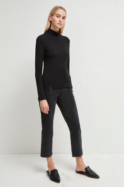 French Connection Venitia Jersey Split Cuff Top musta