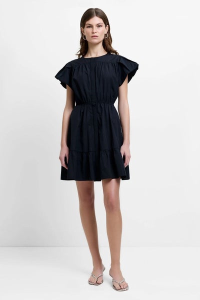 French Connection Era Poplin Flutter Sleeve Mini Dress musta