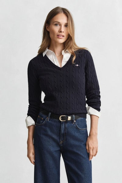 GANT Palmikkoneule tummansininen