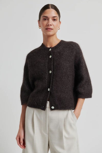 Second Female Andrea Knit Rib Cardigan chocolate torte